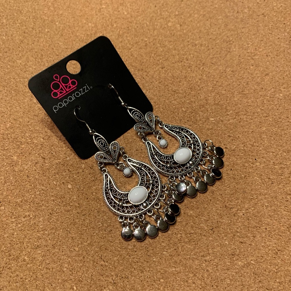 Paparazzi metal statement earrings white stone